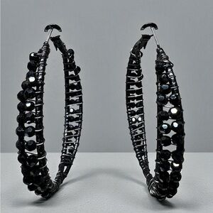 Elegant Black Beaded Hoop Earrings